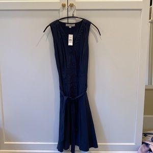 NWT Loft size 2 sleeveless button down v-neck dress in Midnight Sea/Navy Blue